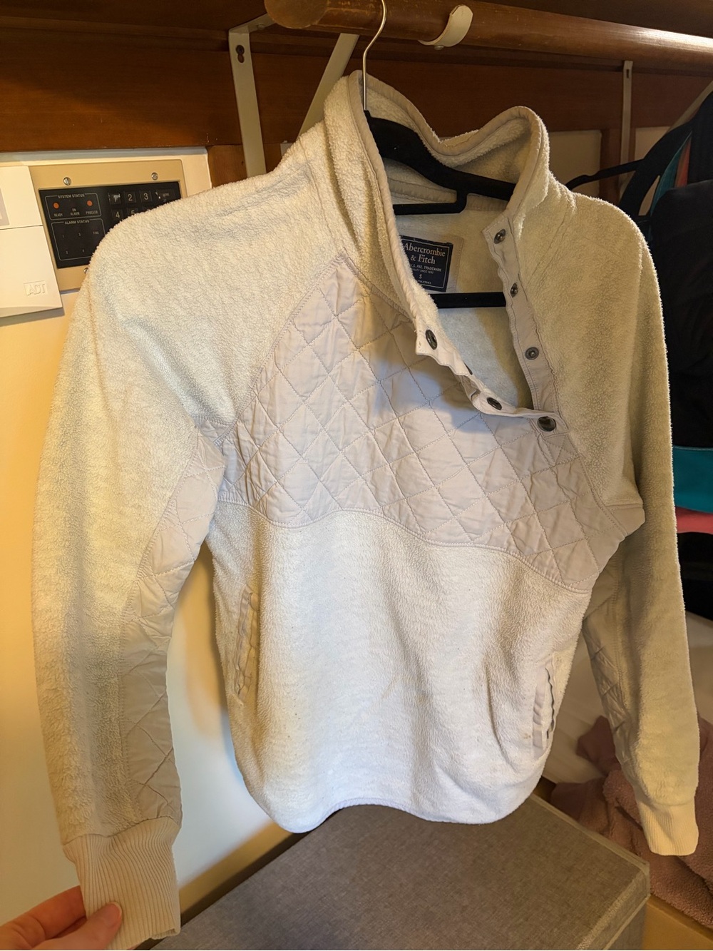 Abercrombie & Fitch Cream Sherpa Pullover with Navy Label